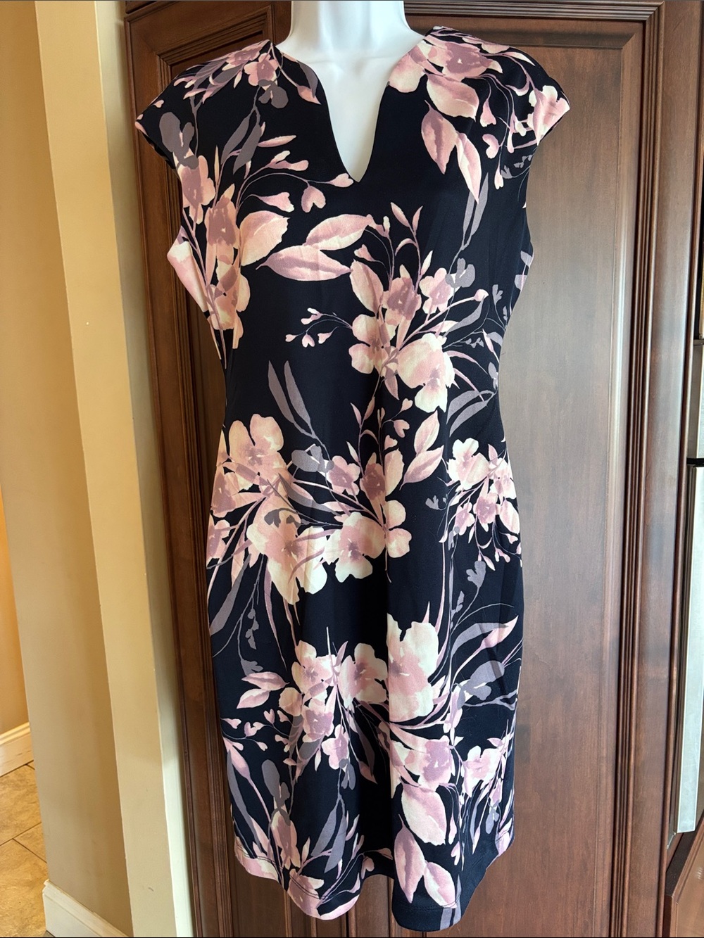connected apparel Black Floral Midi Dress with Pink Bloom